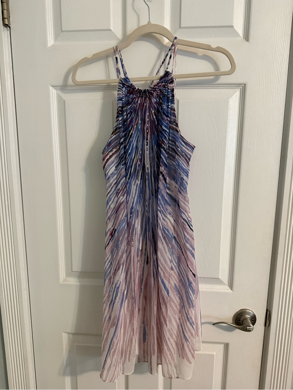 LOFT Pink & Blue Sparkly Spaghetti Midi Sundress-Lined